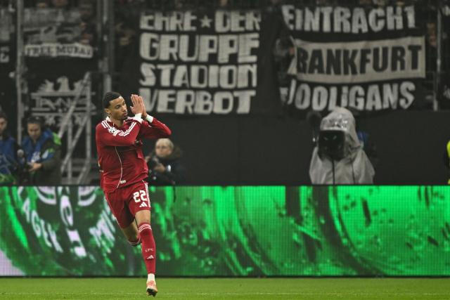 22 October 2025, Hesse, Frankfurt_Main: Liverpool's Hugo Ekitike celebrates scoring his first goal during the UEFA Champions League soccer match between Eintracht Frankfurt and Liverpool FC at the Deutsche Bank Park. Photo: Arne Dedert/dpa