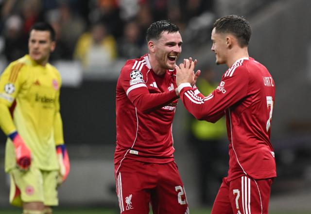 22 October 2025, Hesse, Frankfurt_Main: Liverpool's Florian Wirtz celebrates scoring his side's fourth goal during the UEFA Champions League soccer match between Eintracht Frankfurt and Liverpool FC at the Deutsche Bank Park. Photo: Arne Dedert/dpa