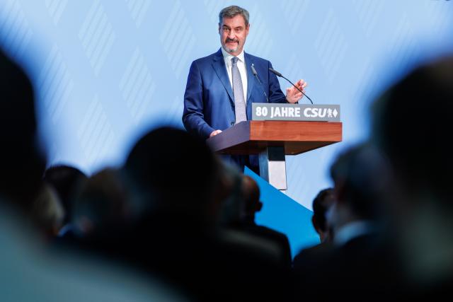 25 October 2025, Bavaria, Munich: Markus Soeder, Christian Social Union (CSU) party chairman and Minister President of Bavaria, speaks during the CSU 80th anniversary celebrations. Photo: Matthias Balk/dpa