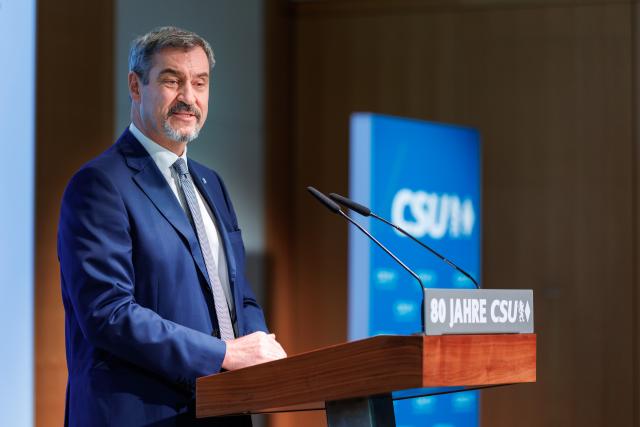 25 October 2025, Bavaria, Munich: Markus Soeder, Christian Social Union (CSU) party chairman and Minister President of Bavaria, speaks during the CSU 80th anniversary celebrations. Photo: Matthias Balk/dpa