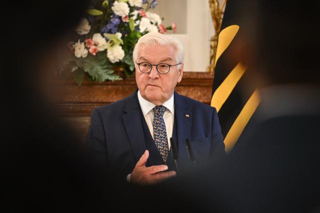 28 October 2025, Berlin: German President Frank-Walter Steinmeier speaks at a reception for the scholarship holders of "Afrika kommt!" (Africa is coming), an initiative of German industry for young leaders from Africa. Photo: Britta Pedersen/dpa