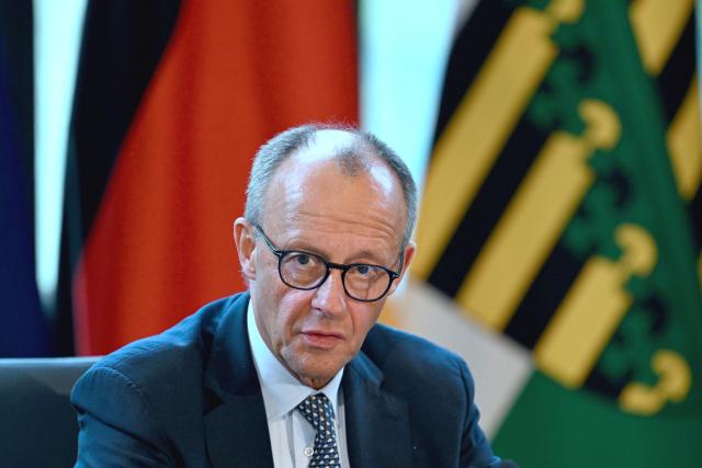 28 October 2025, Saxony, Dresden: German Chancellor Friedrich Merz attends the state cabinet meeting during his inaugural visit to Saxony State Chancellery. Photo: Hendrik Schmidt/dpa
