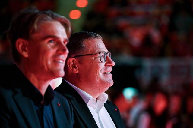 02 November 2025, Bavaria, Munich: FC Bayern Munich's Sports Director Christoph Freund (L) and Chief Sports Officer Max Eberl attend the club's annual General Meeting. Photo: Harry Langer/dpa