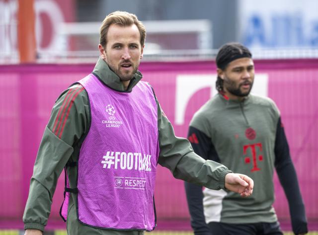 03 November 2025, Bavaria, Munich: Bayern Munich's Harry Kane attends the team's final training session Saebener Strasse ahead of the UEFA Champions League soccer match between Paris St. Germani and Bayern Munich. Photo: Peter Kneffel/dpa