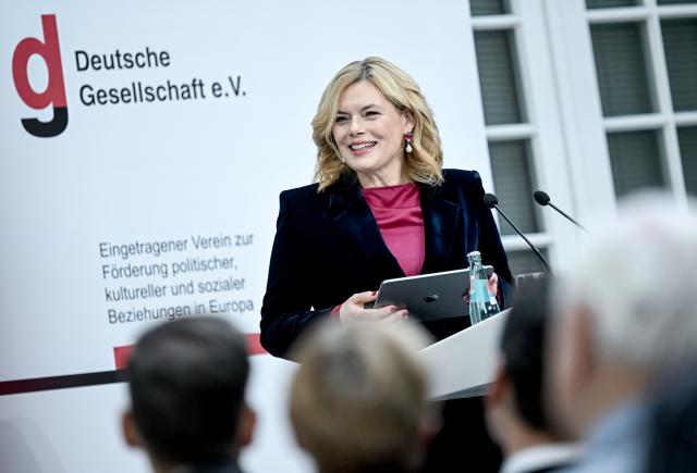 04 November 2025, Berlin: German Bundestag President Julia Kloeckner speaks at the award ceremony organized by Deutsche Gesellschaft e. V. to honor contributions to German and European understanding. Photo: Britta Pedersen/dpa