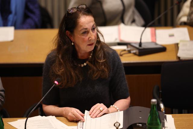 04 November 2025, North Rhine-Westphalia, Herdecke: Iris Stalzer chairs her first council meeting after being sworn in as mayor of the town of Herdecke. Local politician I. Stalzer is sworn in as the new mayor of the Ruhr area town of Herdecke just under a month after the life-threatening knife attack on her on November 4, 2025. Photo: Christoph Reichwein/dpa
