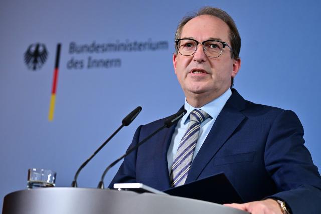 05 November 2025, Berlin: Alexander Dobrindt, Germany's Minister of the Interior, speaks during a statement on the ban of the Islamist association "Muslim Interactive". Photo: Sebastian Christoph Gollnow/dpa