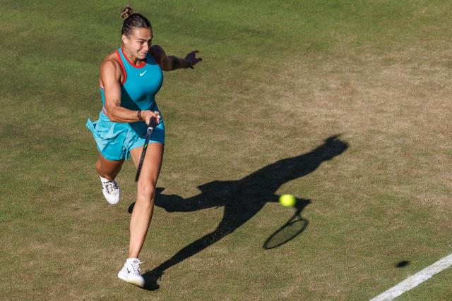 FILED - 20 June 2025, Berlin: Belarusian tennis player Aryna Sabalenka plays a forehand return against Kazakhstan's Elena Rybakina during their women's singles quarter-final match of the Berlin Open tennis tournament at Steffi Graf Stadium. Photo: Andreas Gora/dpa