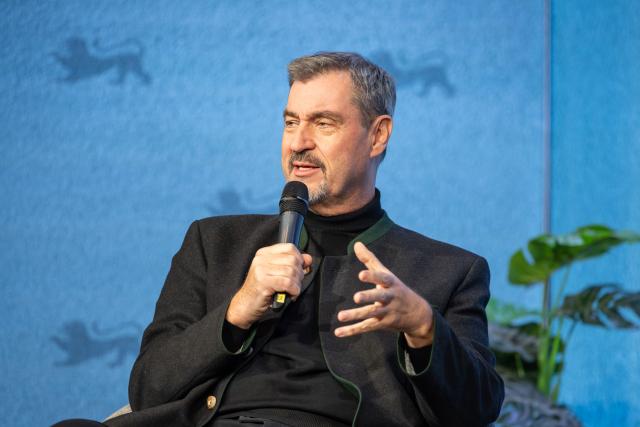 07 November 2025, Baden-Wuerttemberg, Nagold: Markus Soeder, Minister President of Bavaria, speaks at the CDU Baden-Wuerttemberg's discussion event "Buehne frei - Politik hautnah erleben" in Nagold. Photo: Silas Stein/dpa