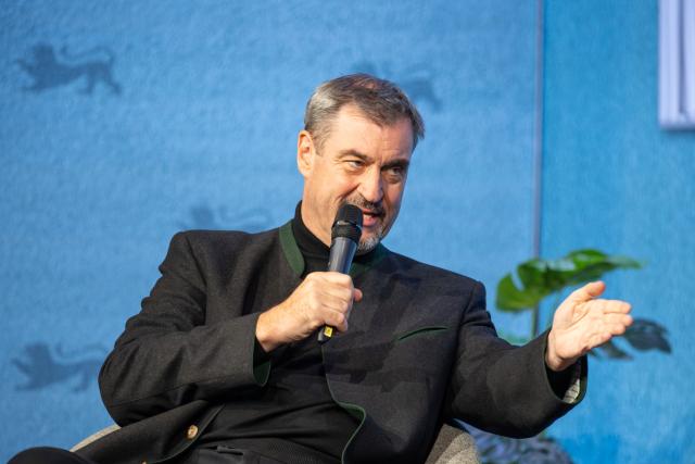 07 November 2025, Baden-Wuerttemberg, Nagold: Markus Soeder, Minister President of Bavaria, speaks at the CDU Baden-Wuerttemberg's discussion event "Buehne frei - Politik hautnah erleben" in Nagold. Photo: Silas Stein/dpa