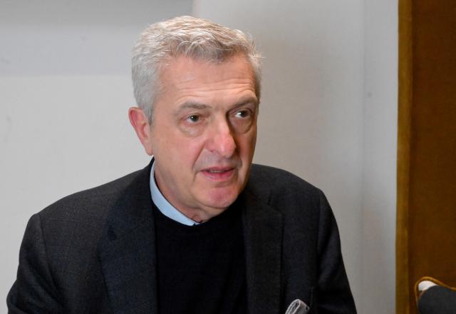 FILED - 17 February 2024, Bavaria, Munich: Filippo Grandi, UN High Commissioner for Refugees, sits during an interview with the German Press Agency at the 60th Security Conference at the Rosewood Hotel in Munich. Photo: Felix Hörhager/dpa