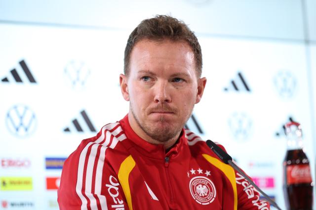 10 November 2025, Lower Saxony, Wolfsburg: German National coach Julian Nagelsmann speaks to media representatives during a press conference ahead of FIFA World Cup Qualifier match against Luxembourg. Photo: Christian Charisius/dpa
