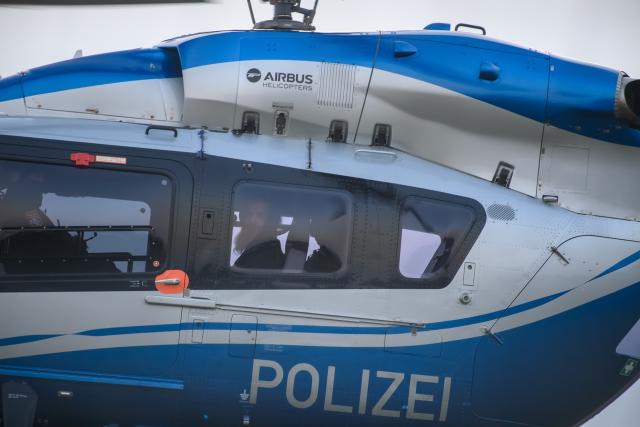 10 November 2025, Saxony-Anhalt, Magdeburg: A police helicopter with Taleb al-Abdulmohsen on board takes off from the grounds of the state riot police. The trial against Taleb al-Abdulmohsen, who drove over the Magdeburg Christmas market on December 20, 2024, began in the morning. Photo: Klaus-Dietmar Gabbert/dpa