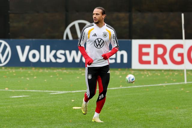 11 November 2025, Lower Saxony, Wolfsburg: Germany's Leroy Sane takes part in the team's training session ahead of the FIFA World Cup European qualifying soccer matches against Luxembug and Slovakia. Photo: Christian Charisius/dpa