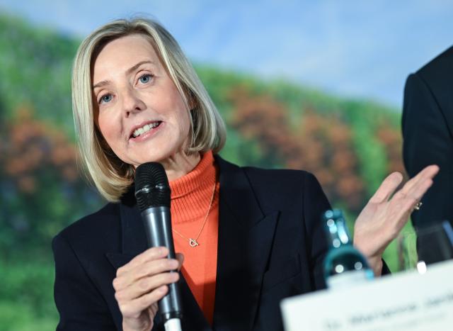 11 November 2025, Berlin: Google Cloud Northern Europe Vice president
Marianne Janik speaks at the presentation of the Google investment plan for Germany. Photo: Britta Pedersen/dpa
