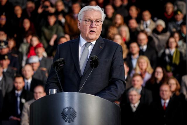 12 November 2025, Berlin: German President Frank-Walter Steinmeier speaks at the ceremonial pledge as a central event to mark the 70th anniversary of the German Armed Forces (Bundeswehr) at the Bundesforum. On 12 November 1955, the then Minister of Defense, Blank, presented the first 101 volunteers with their certificates of appointment to mark the founding of the Bundeswehr. Photo: Kay Nietfeld/dpa