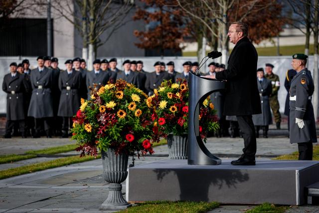 12 November 2025, Berlin: German Minister of Defense Boris Pistorius, speaks at the ceremonial pledge as a central event to mark the 70th anniversary of the German Armed Forces (Bundeswehr) at the Bundesforum. On 12 November 1955, the then Minister of Defense, Blank, presented the first 101 volunteers with their certificates of appointment to mark the founding of the Bundeswehr. Photo: Kay Nietfeld/dpa