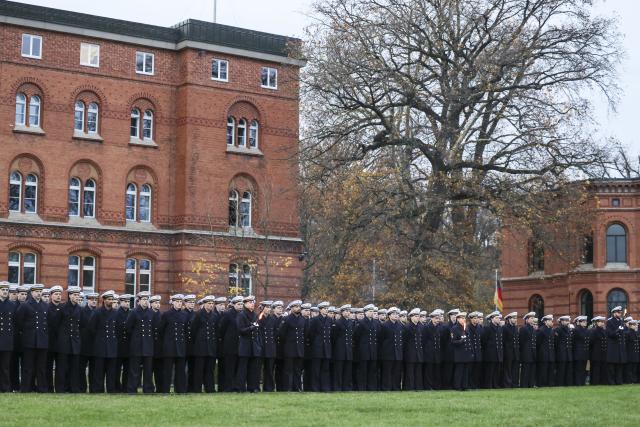 12 November 2025, Schleswig-Holstein, Kiel: The enlisted servicemen and women of the Ploen Naval NCO School stand at their swearing-in ceremony and a ceremonial pledge in front of the Schleswig-Holstein state parliament. Photo: Christian Charisius/dpa