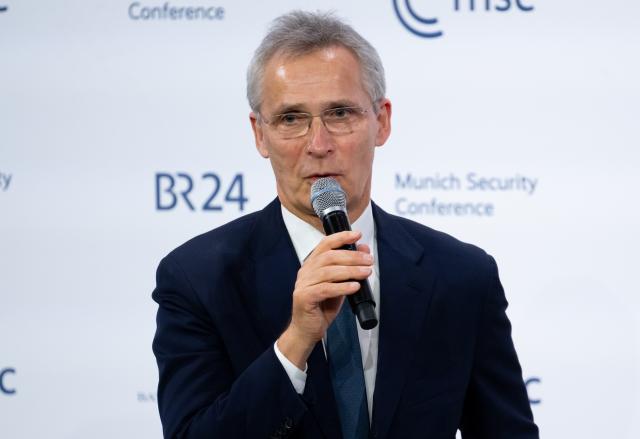 FILED - 16 February 2025, Bavaria, Munich: Then head of the Munich Security Conference Jens Stoltenberg speaks on the podium at the closing of the 61st Munich Security Conference (MSC) at the Hotel Bayerischer Hof. Photo: Sven Hoppe/dpa