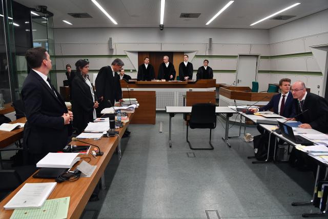 12 November 2025, Berlin: A view of the hearing room of the Berlin Administrative Court in the premises of the Moabit Criminal Court, where a group of Palestinians from the Gaza Strip are taking legal action against arms deliveries from Germany to Israel. Photo: Paul Zinken/dpa