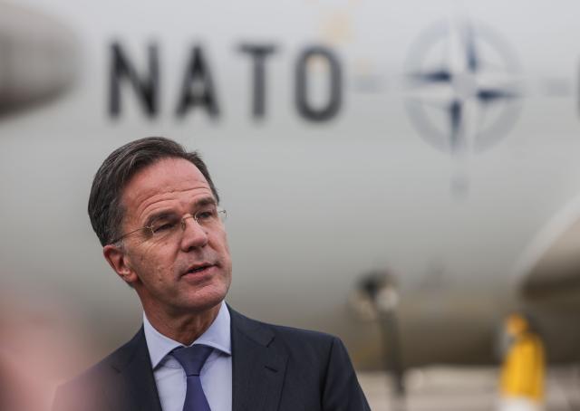 13 November 2025, North Rhine-Westphalia, Geilenkirchen: Mark Rutte, NATO Secretary General, gives a press statement during a visit to the NATO Airborne Early Warning and Control Force in Geilenkirchen. Photo: Oliver Berg/dpa