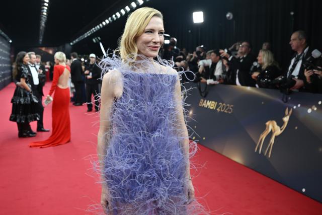 13 November 2025, Bavaria, Gruenwald: Australian actress Cate Blanchett arrives to attend  the 77th Bambi Awards in the Bavaria Film Studios. Photo: Peter Kneffel/dpa