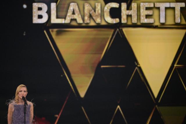 13 November 2025, Bavaria, Gruenwald: Australian actress Cate Blanchett receives a BAMBI in the category "Actress International" during the 77th Bambi Award Ceremony at the Bavaria Film Studios. Photo: Peter Kneffel/dpa