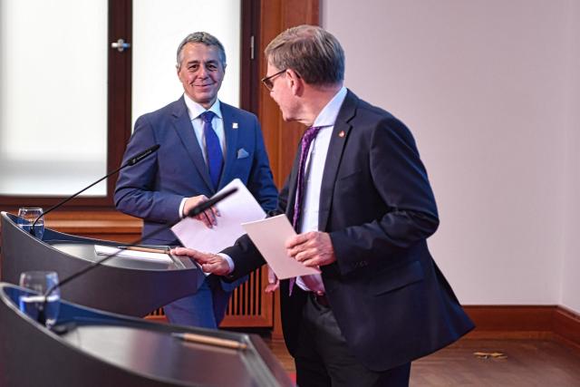 14 November 2025, Berlin: German Foreign Minister Johann Wadephul (R) receives his Swiss counterpart Ignazio Cassis. Photo: Paul Zinken/dpa