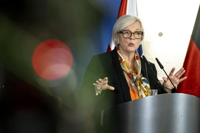 14 November 2025, Berlin: French Minister of Defense Catherine Vautrin attends a press conference of the Group of Five meeting at the Ministry of Defense. The German Minister of Defense meets with counterparts from France, Great Britain, Italy and Poland, as well as the High Representative of the European Union. Photo: Fabian Sommer/dpa
