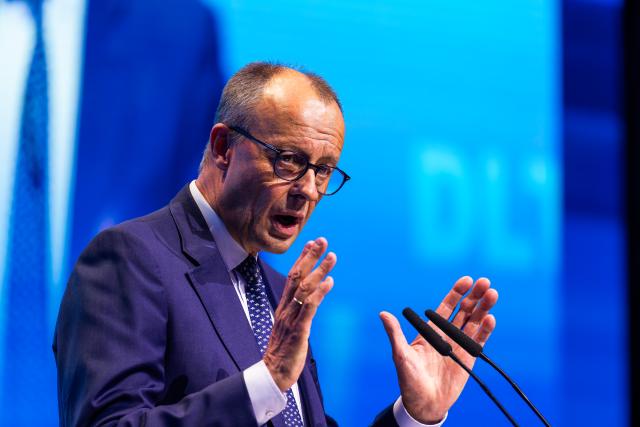 15 November 2025, Baden-Wuerttemberg, Rust: German Chancellor Friedrich Merz speaks at the Germany Day of the Junge Union (JU). The main topic of the three-day congress is likely to be the reform of the social systems. Photo: Philipp von Ditfurth/dpa