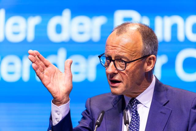 15 November 2025, Baden-Wuerttemberg, Rust: German Chancellor Friedrich Merz speaks at the Germany Day of the Junge Union (JU). The main topic of the three-day congress is likely to be the reform of the social systems. Photo: Philipp von Ditfurth/dpa