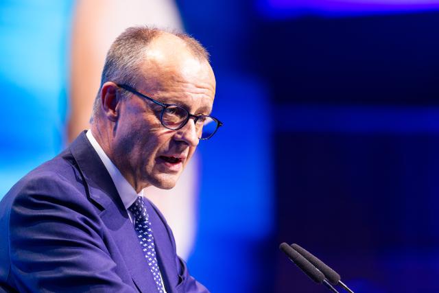15 November 2025, Baden-Wuerttemberg, Rust: German Chancellor Friedrich Merz speaks at the Germany Day of the Junge Union (JU). The main topic of the three-day congress is likely to be the reform of the social systems. Photo: Philipp von Ditfurth/dpa