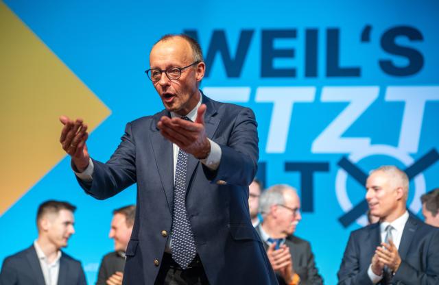 15 November 2025, Rhineland-Palatinate, Morbach: German Chancellor Friedrich Merz speaks at the Rhineland-Palatinate Christian Democratic Union of Germany (CDU) state party conference. Among other things, the delegates elected the list of candidates for the 2026 state elections. Photo: Harald Tittel/dpa