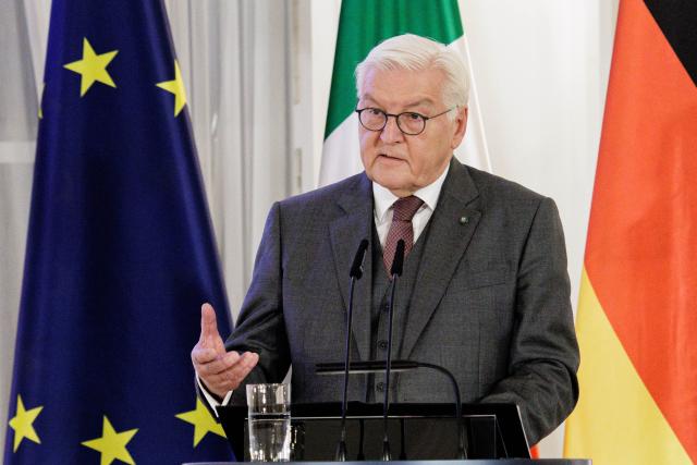 15 November 2025, Berlin: German President Frank-Walter Steinmeier speaks at the award ceremony for the "Presidential Prize for Municipal Cooperation" between Germany and Italy at Bellevue Palace. Photo: Carsten Koall/dpa
