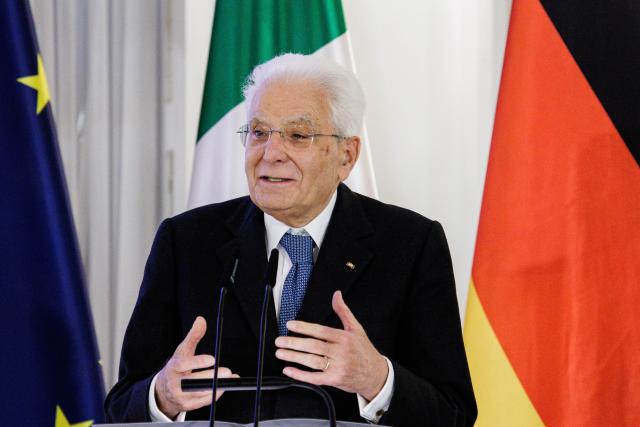 15 November 2025, Berlin: Italian President Sergio Mattarella speaks at the award ceremony for the "Presidential Prize for Municipal Cooperation" between Germany and Italy at Bellevue Palace. Photo: Carsten Koall/dpa