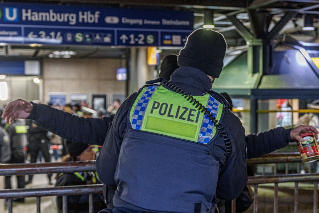 15 November 2025, Lower Saxony, Hanover: Officers from the Federal Police check passengers at Hamburg Central Station, as part of a nationwide focus on combating violent crime at railroad stations. Photo: Markus Scholz/dpa