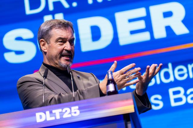 16 November 2025, Baden-Württemberg, Rust: Markus Soeder, Prime Minister of Bavaria, speaks at the German Congress of the Junge Union (JU). Photo: Philipp von Ditfurth/dpa