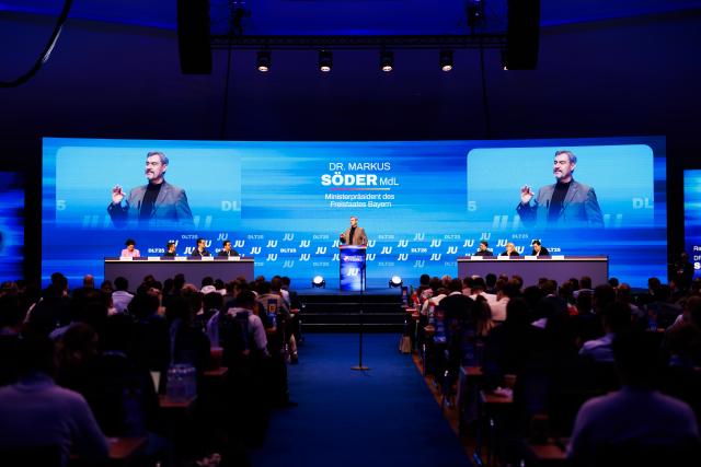 16 November 2025, Baden-Württemberg, Rust: Markus Soeder, Prime Minister of Bavaria, speaks at the German Congress of the Junge Union (JU). Photo: Philipp von Ditfurth/dpa