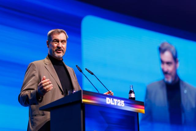 16 November 2025, Baden-Württemberg, Rust: Markus Soeder, Prime Minister of Bavaria, speaks at the German Congress of the Junge Union (JU). Photo: Philipp von Ditfurth/dpa