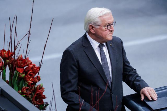 16 November 2025, Berlin: German President Frank-Walter Steinmeier, speaks in the German Parliament (Bundestag) during a commemoration ceremony for Germany's National day of mourning (Remembrance) Day. Photo: Carsten Koall/dpa