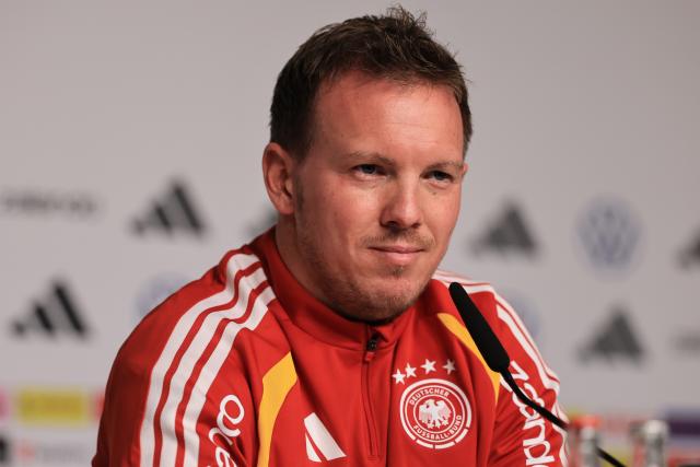 16 November 2025, Saxony, Leipzig: German head coach Julian Nagelsmann speaks during the team's press conference ahead of the FIFA World Cup European qualifying soccer match against Slovakia. Photo: Jan Woitas/dpa