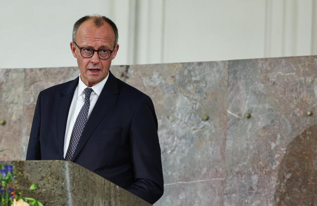 17 November 2025, Hesse, Frankfurt_Main: Germany's Chancellor Friedrich Merz speaks at the event where banker Friedrich von Metzler is posthumously honored with the "European Banker" award. Photo: Hannes P. Albert/dpa