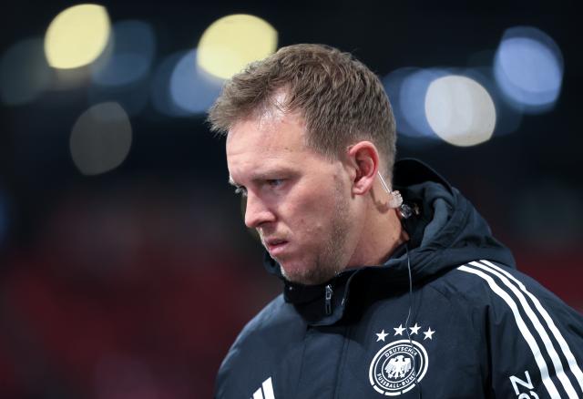 17 November 2025, Saxony, Leipzig: German coach Julian Nagelsmann reacts during a pre-match interview ahead of the FIFA World Cup European qualifying match between Germany and Slovakia at Red Bull Arena. Photo: Jan Woitas/dpa