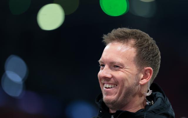 17 November 2025, Saxony, Leipzig: German coach Julian Nagelsmann reacts during a pre-match interview ahead of the FIFA World Cup European qualifying match between Germany and Slovakia at Red Bull Arena. Photo: Jan Woitas/dpa
