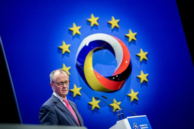 18 November 2025, Berlin: German Chancellor Friedrich Merz takes part in the European Digital Sovereignty Summit at the Euref Campus. The summit is taking place at the invitation of the German and French digital ministries. Photo: Kay Nietfeld/dpa