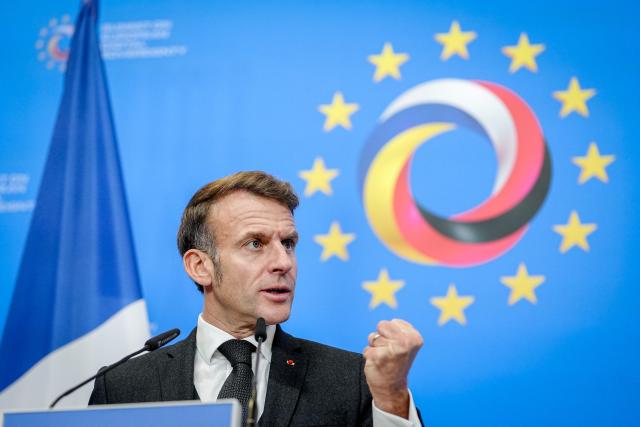 18 November 2025, Berlin: French President Emmanuel Macron gives a press conference at the European Digital Sovereignty Summit at the Euref Campus. The summit takes place at the invitation of the German and French digital ministries. Photo: Kay Nietfeld/dpa