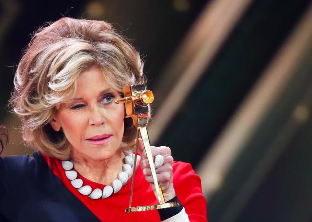 FILED - 04 March 2017, Hamburg: US actress Jane Fonda is honored in the "Lifetime Achievement International" category at the 52nd Golden Camera Awards. Photo: picture alliance / Christian Charisius/dpa Pool/dpa