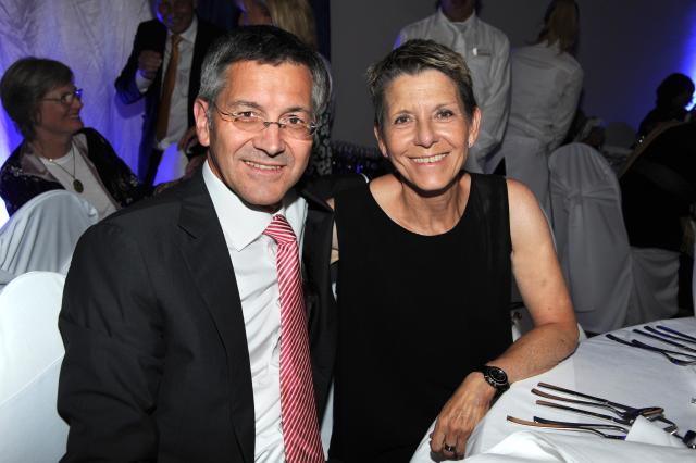 FILED - 15 July 2016, Lower Bavaria, Bad Griesbach: Then CEO of Adidas AG Herbert Hainer and his wife Angelika celebrate at the gala during the 29th Kaiser Cup golf tournament for the benefit of the Franz Beckenbauer Foundation at Quellness Golf Resort Bad Griesbach. Bayern Munich president Herbert Hainer revealed on Thursday that his wife, who died in August 2024, suffered with dementia. Photo: Ursula Düren/dpa