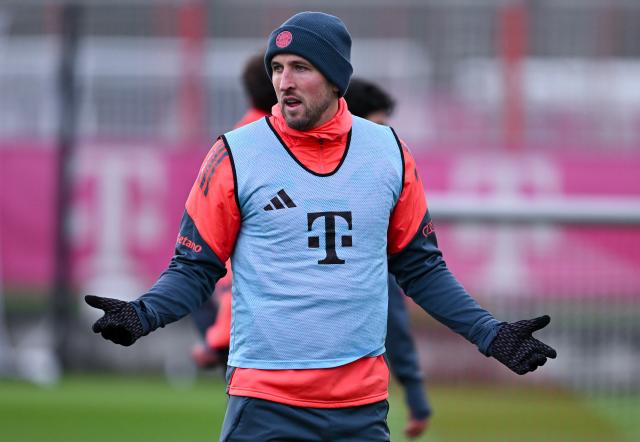 20 November 2025, Bavaria, Munich: FC Bayern Munich's Harry Kane participates in a training session ahead of Saturday's German Bundesliga soccer match against   SC Freiburg, at the Saebener Strasse training ground. Photo: Sven Hoppe/dpa