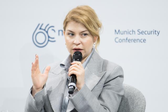 FILED - 18 February 2024, Bavaria, Munich: Olha Stefanischyna, Ukrainian Deputy Prime Minister, speaks on the last day of the 60th Munich Security Conference (MSC) at the Bayerischer Hof hotel. Photo: Tobias Hase/dpa